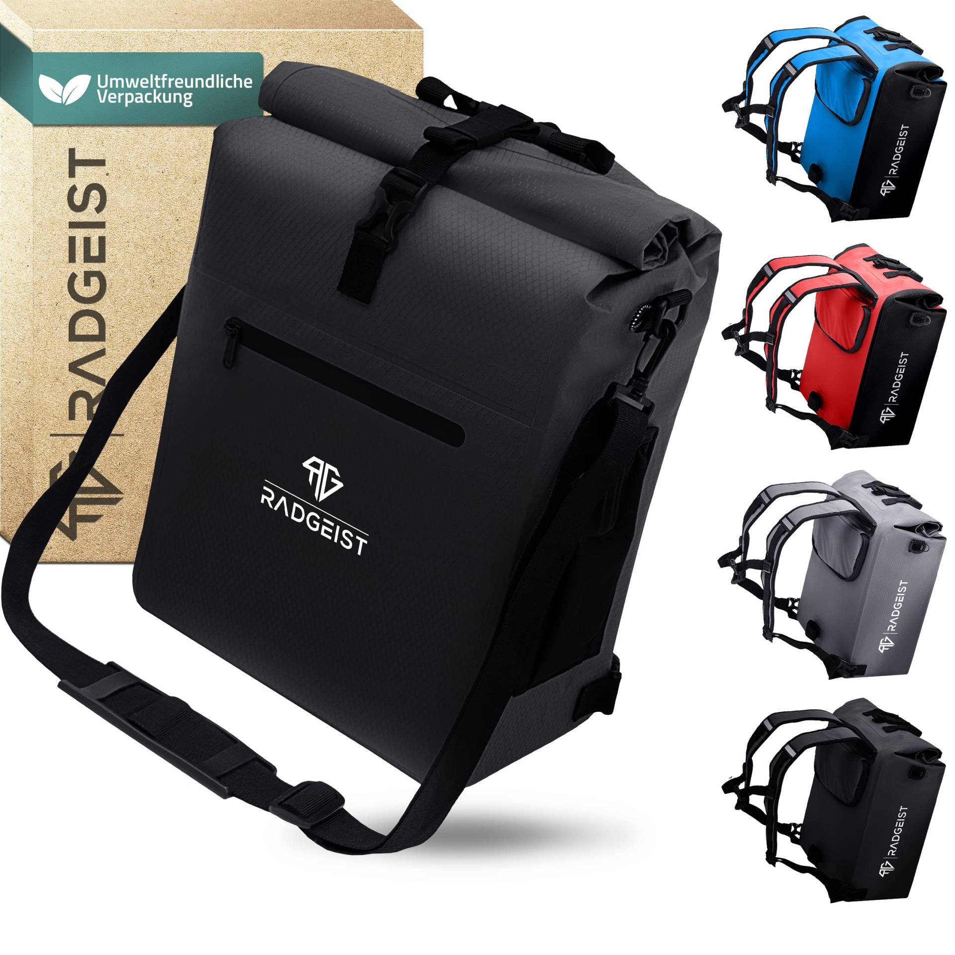 RADGEIST 3in1 Fahrradtasche für Gepäckträger - Fahrrad Rucksack - Gepäckträgertasche - Umhängetasche - mit Laptopfach - wasserdicht- 25L - schwarz von RADGEIST