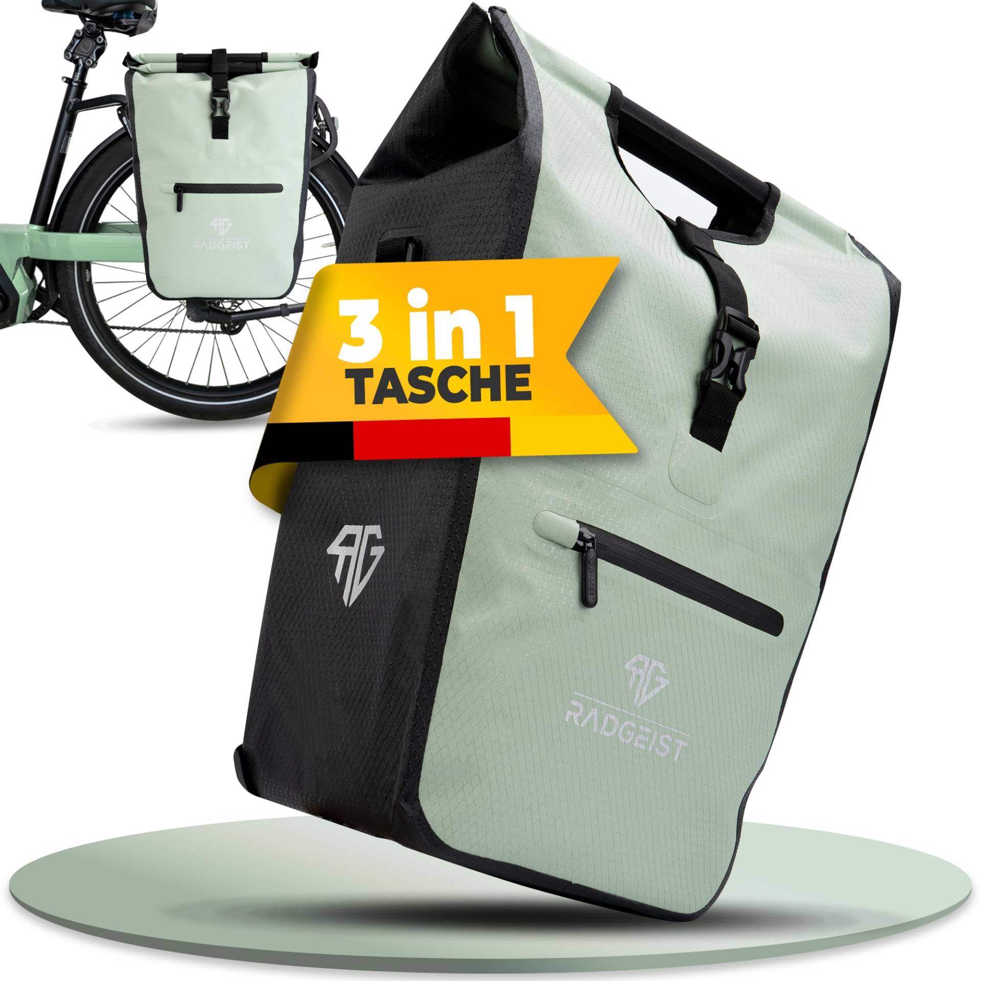 RADGEIST Fahrradtasche für Gepäckträger I Gepäckträgertasche Shopper I Fahrrad Einkaufstasche & Tragetasche 22-28 Liter von RADGEIST
