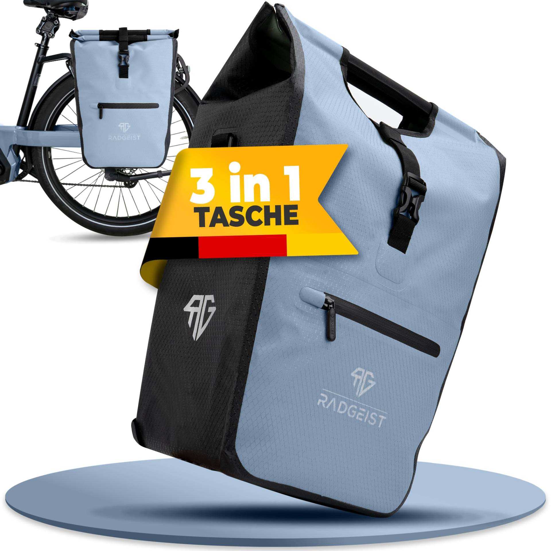 RADGEIST Fahrradtasche für Gepäckträger I Gepäckträgertasche Shopper I Fahrrad Einkaufstasche & Tragetasche 22-28 Liter von RADGEIST