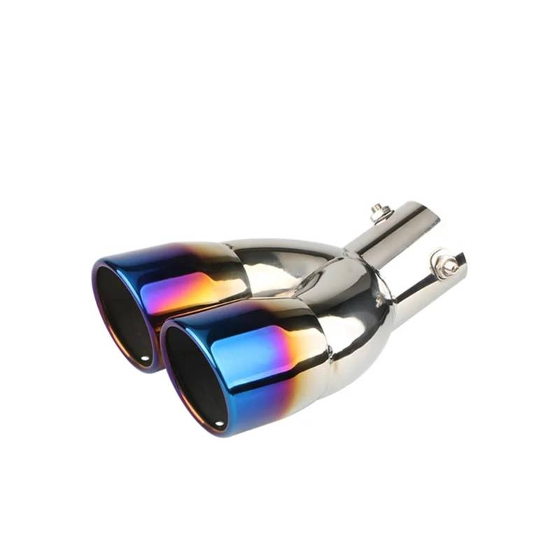 Auspuff Endrohr Auto Auspuffrohr Universeller Doppelauslass Auto Schalldämpferspitze Edelstahl Chrom Silber Endschalldämpferspitze Endrohr Auspuffendrohr(Burnt Blue Bent) von RAGPUKMUAN