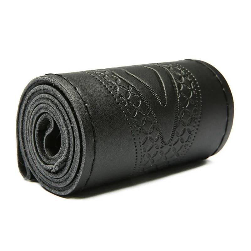 Auto Lenkradabdeckung 15 Zoll 38 cm Leder Braid Auto Lenkrad Abdeckung Anti-Slip Lenkrad Lenkradbezug Fürs Auto(1-Black Thread) von RAGPUKMUAN
