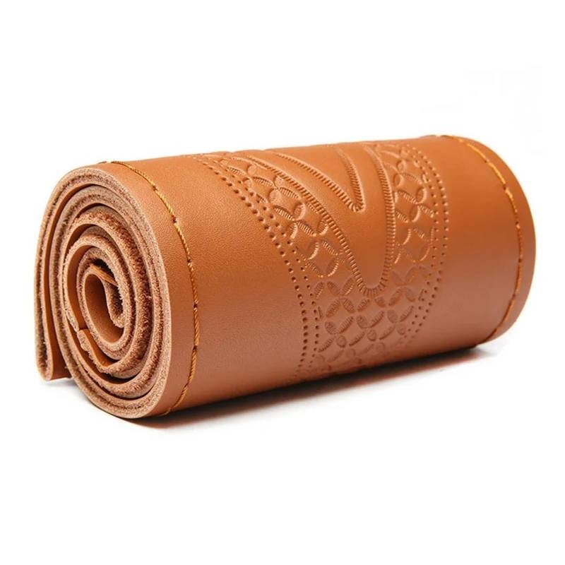 Auto Lenkradabdeckung 15 Zoll 38 cm Leder Braid Auto Lenkrad Abdeckung Anti-Slip Lenkrad Lenkradbezug Fürs Auto(1-Light Brown) von RAGPUKMUAN