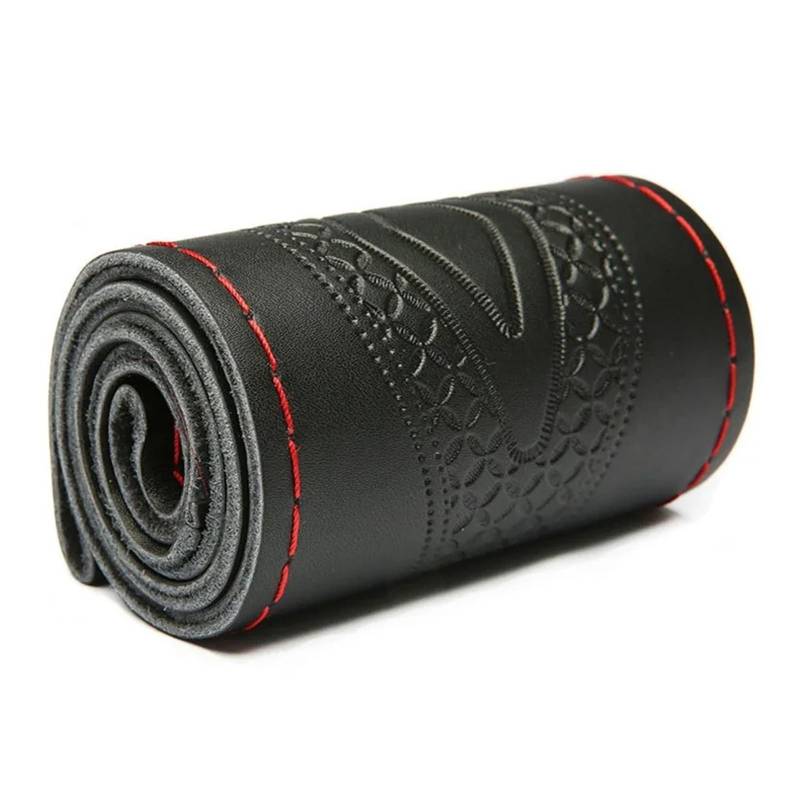 Auto Lenkradabdeckung 15 Zoll 38 cm Leder Braid Auto Lenkrad Abdeckung Anti-Slip Lenkrad Lenkradbezug Fürs Auto(1-Red Thread) von RAGPUKMUAN