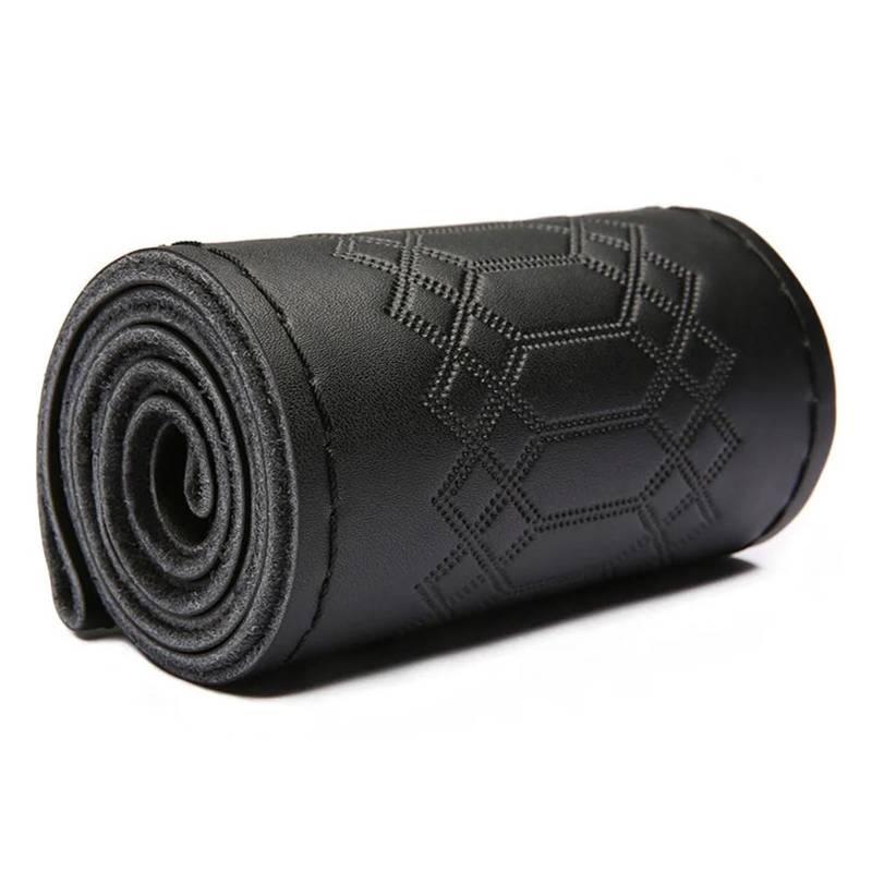 Auto Lenkradabdeckung 15 Zoll 38 cm Leder Braid Auto Lenkrad Abdeckung Anti-Slip Lenkrad Lenkradbezug Fürs Auto(2-Black Thread) von RAGPUKMUAN