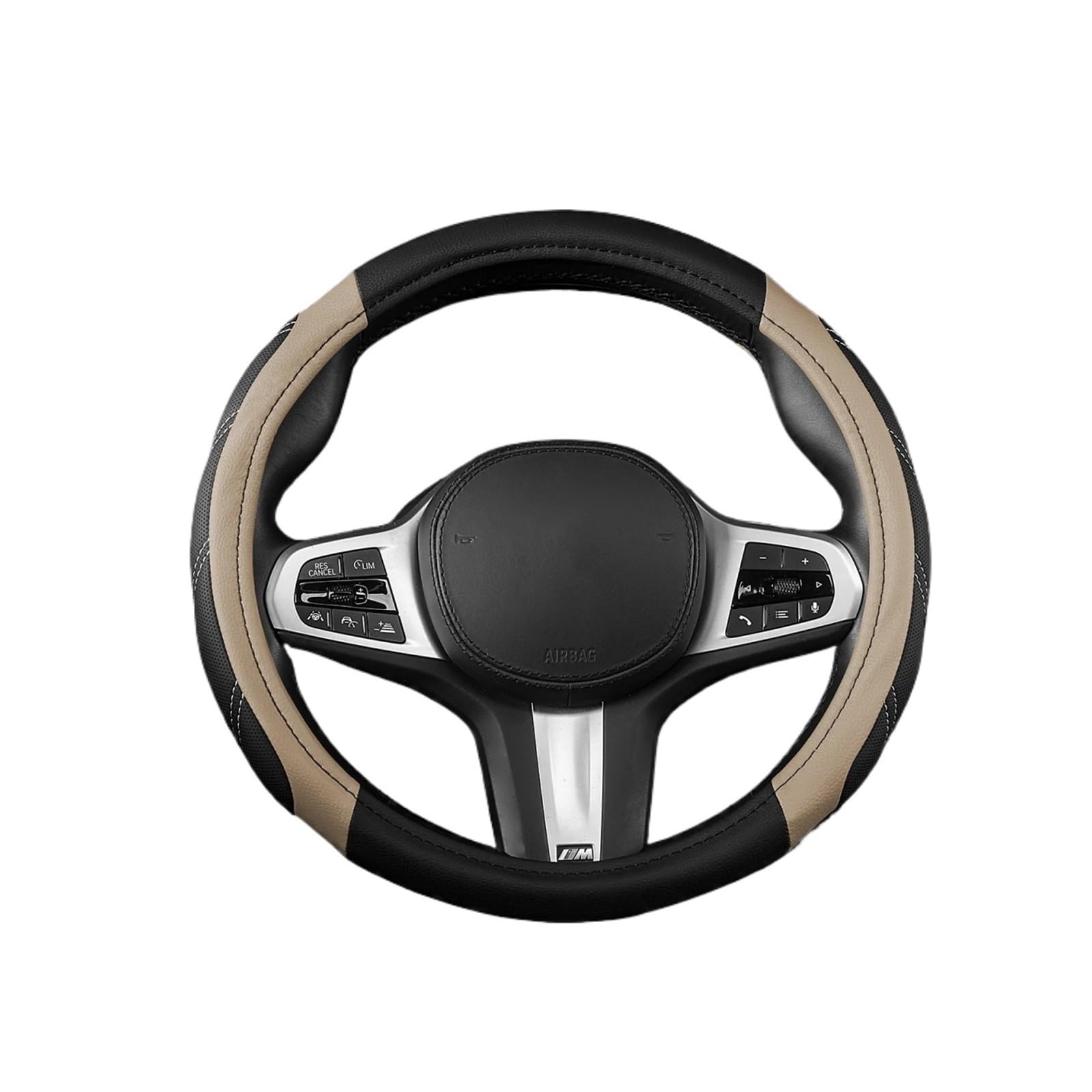 Auto Lenkradabdeckung Auto-Lenkradbezug 14-15 Zoll Universell Sport Leder Allzweck Gepolstert Griff Atmungsaktiv Lenkradbezug Fürs Auto(Beige) von RAGPUKMUAN