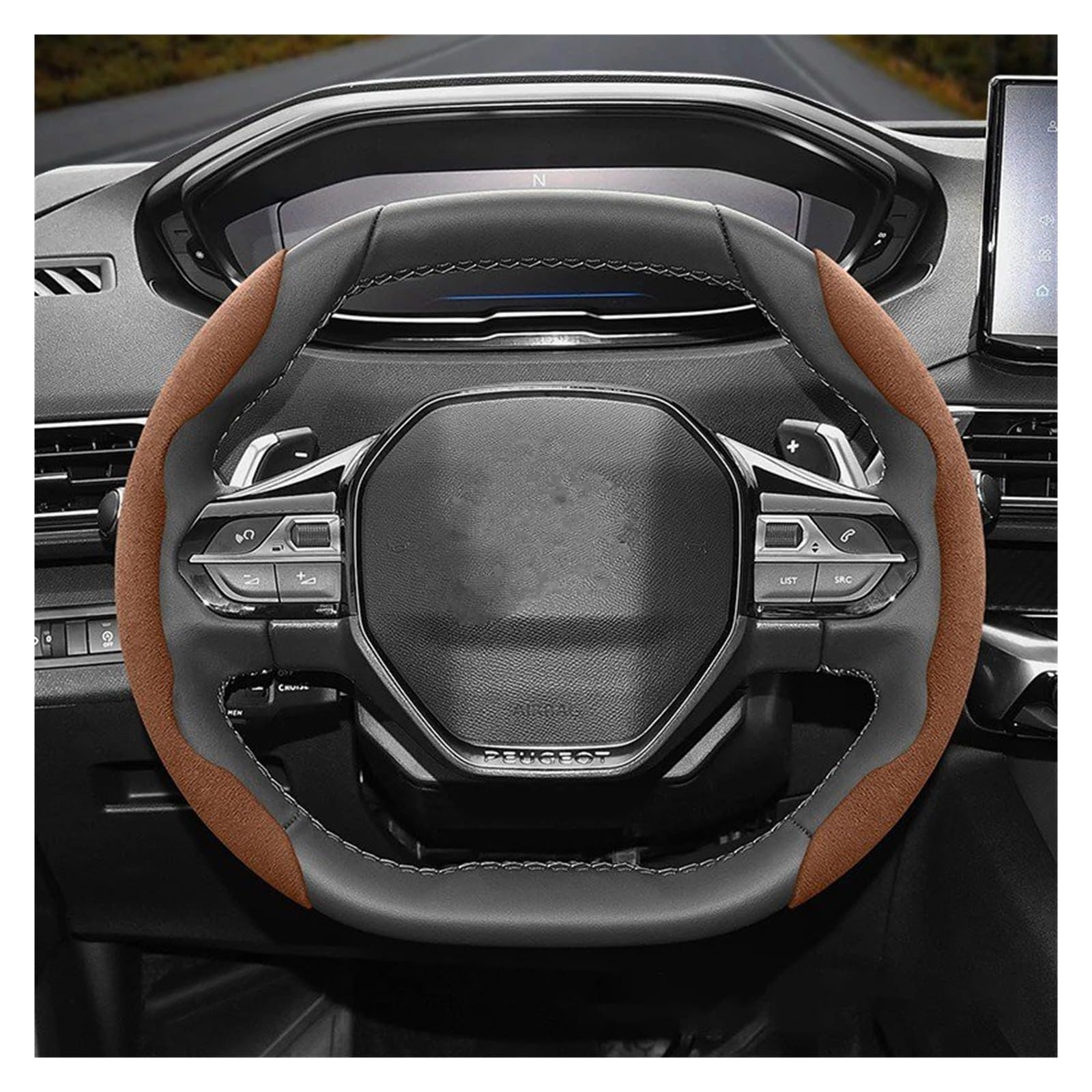 Auto Lenkradabdeckung Für Peugeot 508 207 3008 2008 307 308 206 208 5008 301 Wildleder Snap-on Lenkrad Abdeckung Lenkradbezug Fürs Auto(Brown 2-Piece Set) von RAGPUKMUAN