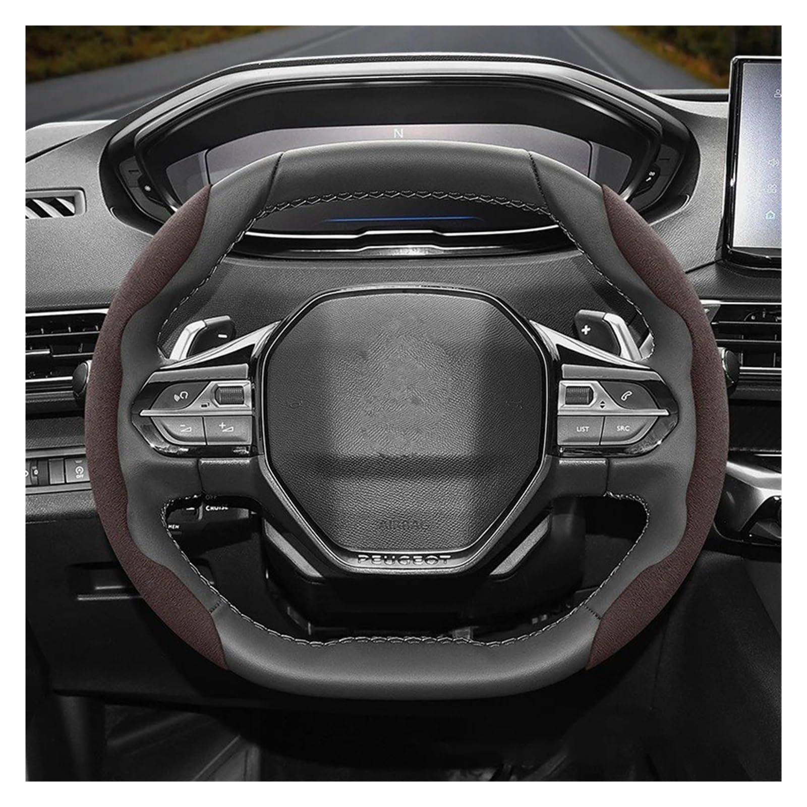 Auto Lenkradabdeckung Für Peugeot 508 207 3008 2008 307 308 206 208 5008 301 Wildleder Snap-on Lenkrad Abdeckung Lenkradbezug Fürs Auto(Mocha 2-Piece Set) von RAGPUKMUAN