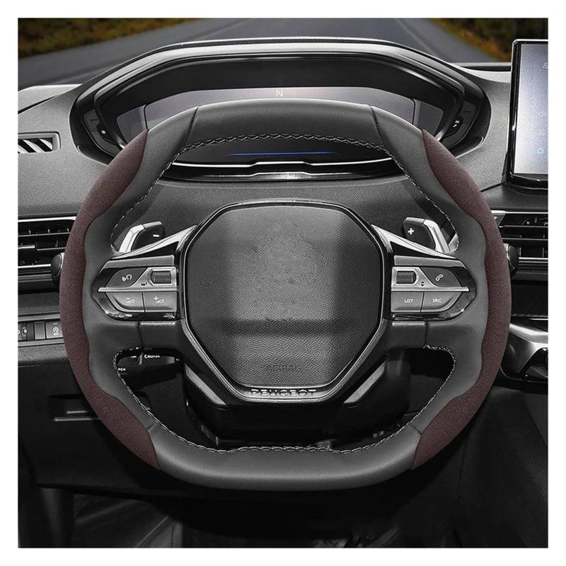 Auto Lenkradabdeckung Für Peugeot 508 207 3008 2008 307 308 206 208 5008 301 Wildleder Snap-on Lenkrad Abdeckung Lenkradbezug Fürs Auto(Mocha 2-Piece Set) von RAGPUKMUAN