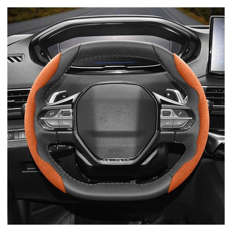 Auto Lenkradabdeckung Für Peugeot 508 207 3008 2008 307 308 206 208 5008 301 Wildleder Snap-on Lenkrad Abdeckung Lenkradbezug Fürs Auto(Orange 2-Piece Set) von RAGPUKMUAN
