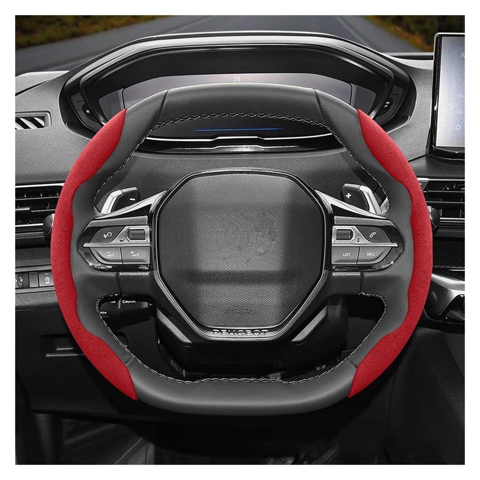 Auto Lenkradabdeckung Für Peugeot 508 207 3008 2008 307 308 206 208 5008 301 Wildleder Snap-on Lenkrad Abdeckung Lenkradbezug Fürs Auto(Red 2-Piece Set) von RAGPUKMUAN