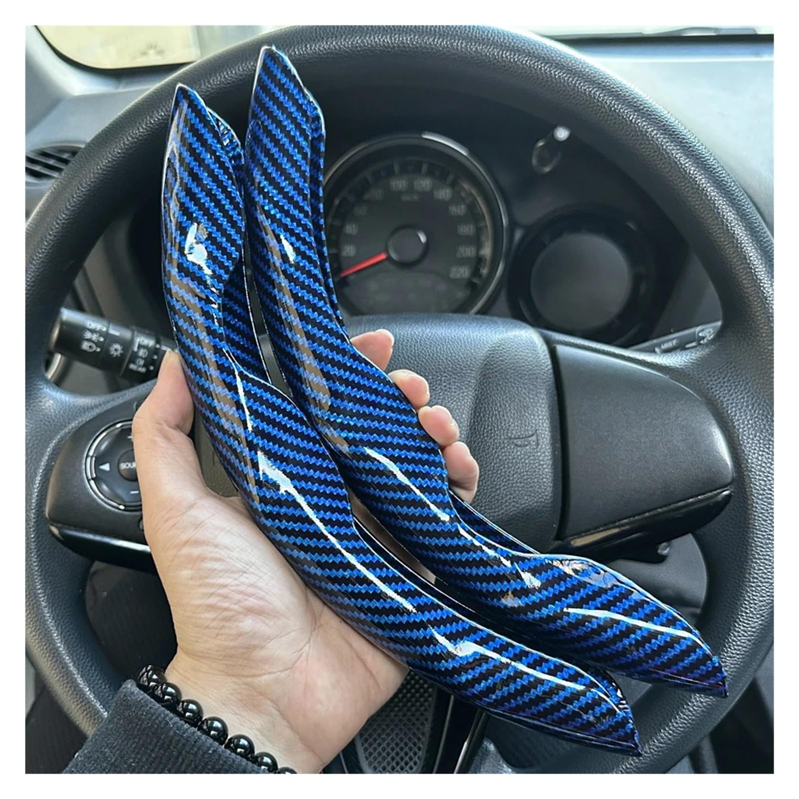 Auto Lenkradabdeckung Universal-Lenkradbezug Fürs Auto rutschfest Glänzend Kohlefaser-Textur Lenkrad-Dekorationszubehör 14.5–15 Zoll Lenkradbezug Fürs Auto(2PCS Blue) von RAGPUKMUAN