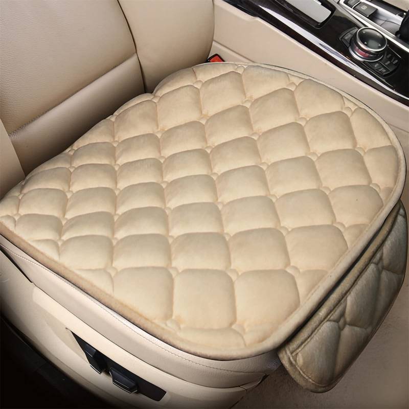 Auto Sitzauflage,Plüsch Auto Sitzbezüge,Sitzauflagen Auto Sitzkissen Autozubehör Universal Vordersitzbezüge und Rücksitzbezüge (Beige,1 Pc Vordersitzbe) von RAILONCH