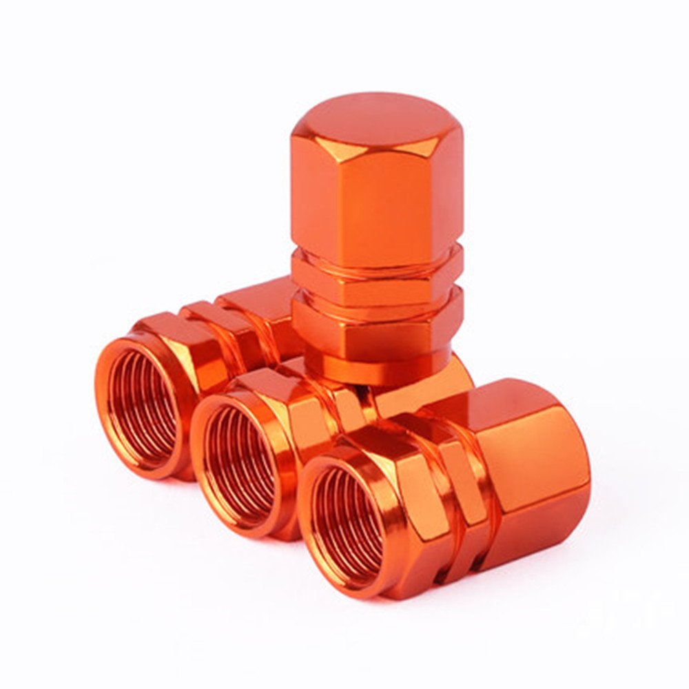 RAILONCH Auto Reifen Ventilkappen Aluminiumlegierung Universal Rad Staubschutzkappen für Auto Auto Staubdicht Kappe Reifen Radschaft Luft Ventilkappe, 4Stück (Hexagon Orange) von RAILONCH