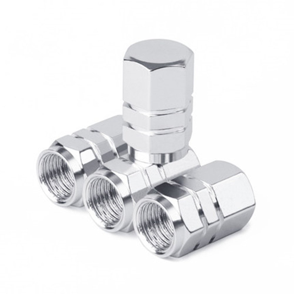 RAILONCH Reifen Ventilkappen Aluminiumlegierung Universal Rad Staubschutzkappen für Auto Staubdicht Kappe Reifen Radschaft Luft Ventilkappe, 4Stück (Hexagon Silber) von RAILONCH