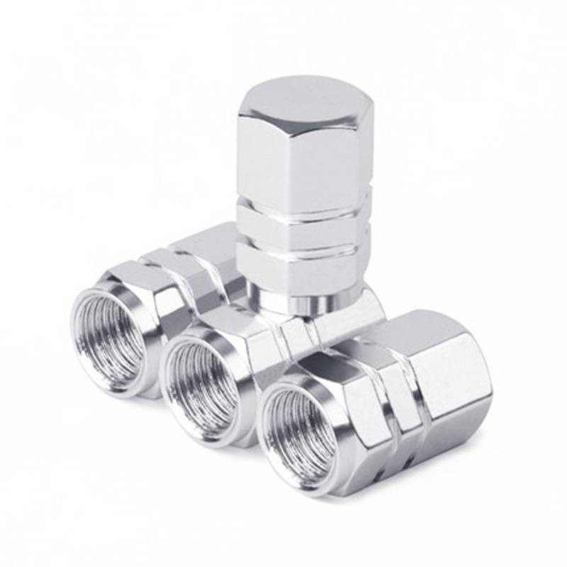 RAILONCH Reifen Ventilkappen Aluminiumlegierung Universal Rad Staubschutzkappen für Auto Staubdicht Kappe Reifen Radschaft Luft Ventilkappe, 4Stück (Hexagon Silber) von RAILONCH