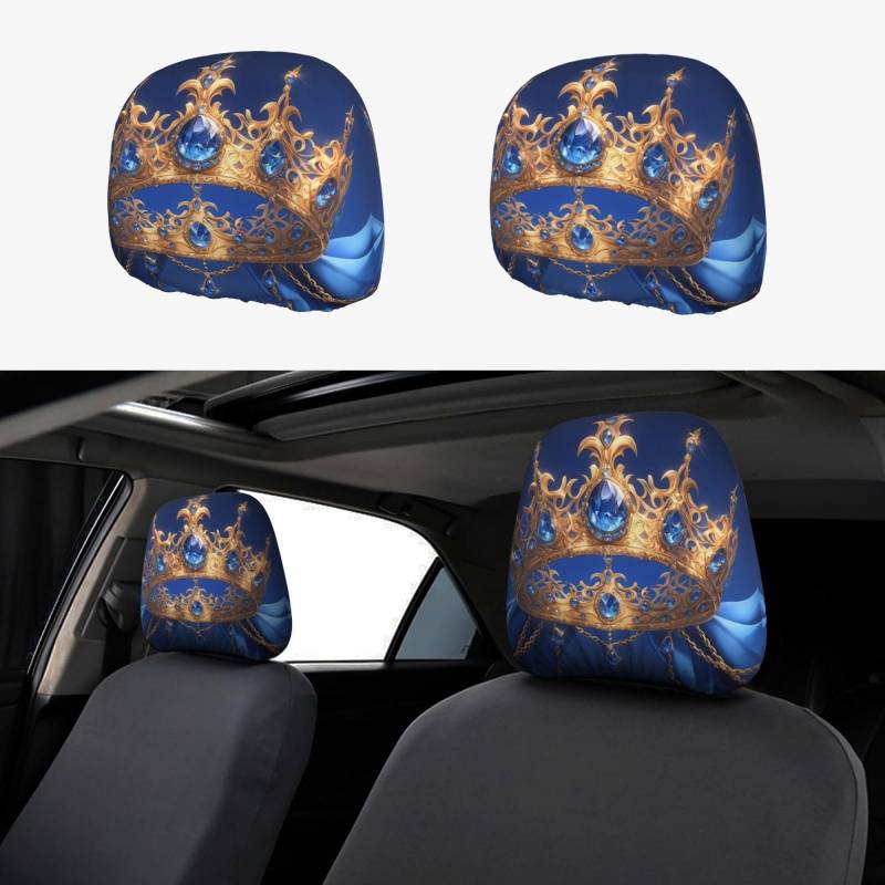 RAIZHE Blaue Fantasy-Krone, elastischer Auto-Kopfstützenbezug, staub- und schmutzabweisend, geeignet für die meisten Auto-Kopfstützen, passend für Auto-Kopfstützen, Auto-Innenschutz, 2 Stück von RAIZHE