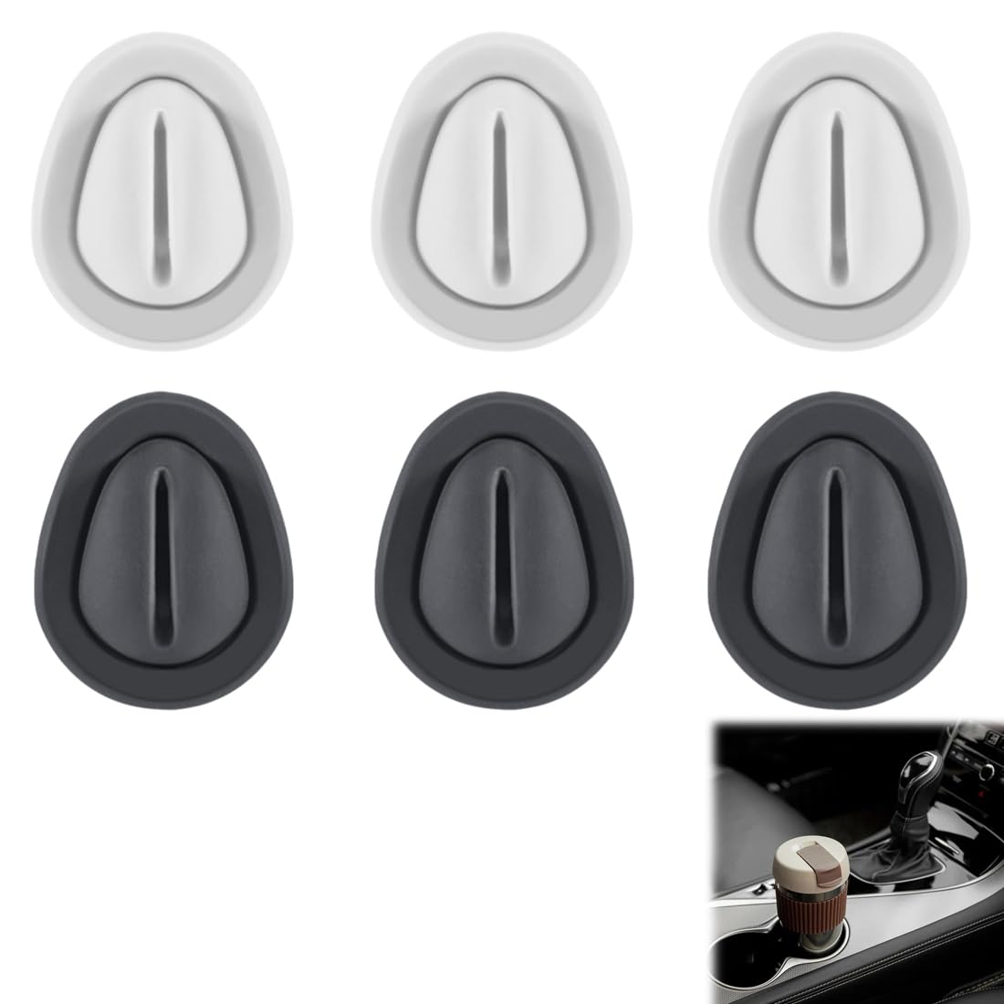 RAMGLYO 6 Stück Positionsbegrenzer Selbstklebende Anti-Shake Auto-Untersetzer Flaschenstabilisatoren Universelles Auto-Innenzubehör für Auto, LKW, SUV (schwarz + weiß) von RAMGLYO