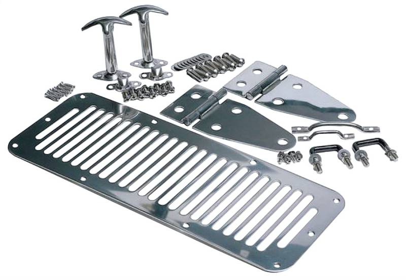 RAMPAGE PRODUCTS Komplettes Motorhauben-Set für Jeep Wrangler/CJ, poliert Edelstahl, 7499, passend für Jeep CJ5 1978-1983/1978-1986 Jeep CJ7, 1987-1995 Wrangler YJ von RAMPAGE PRODUCTS