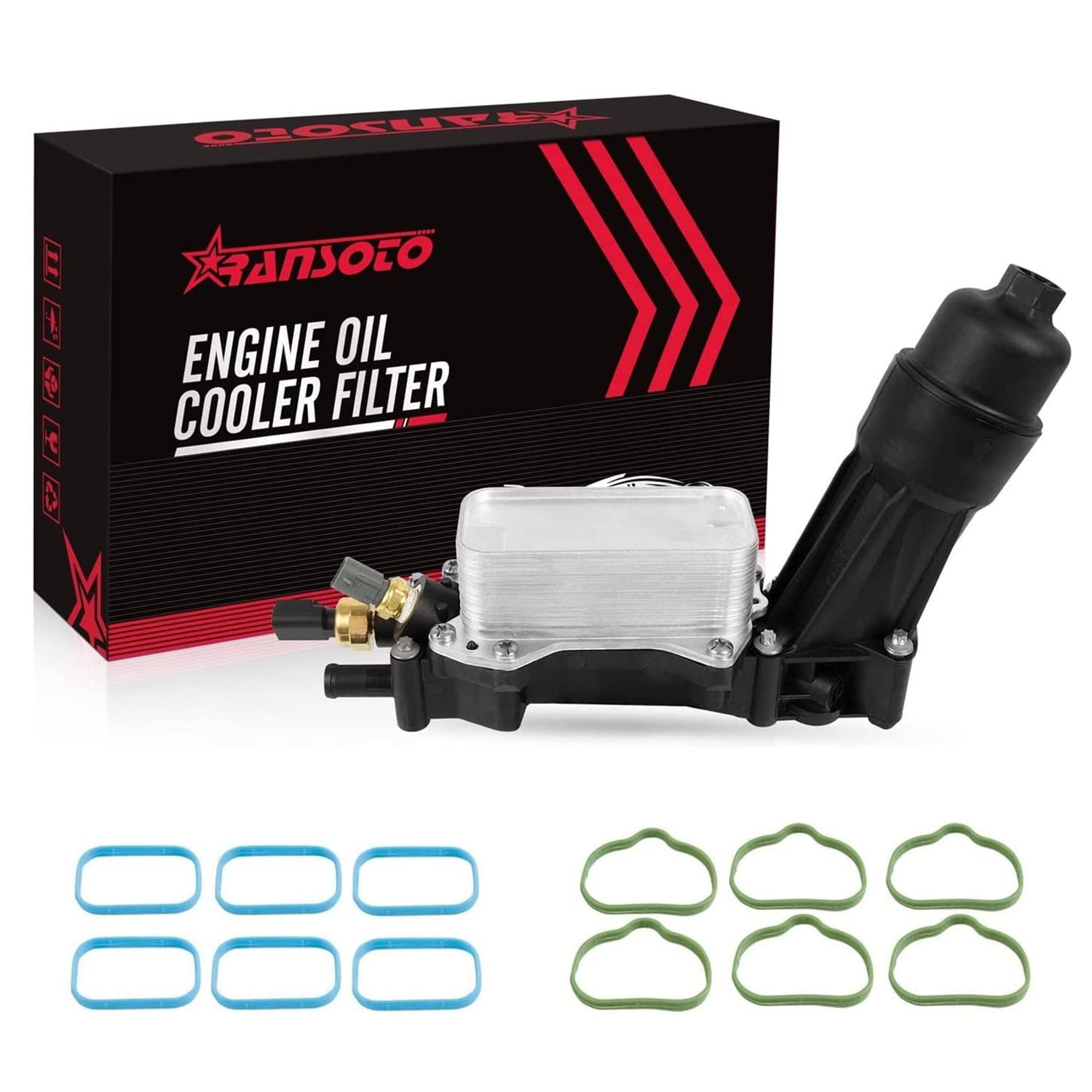 Motorölkühler-Filtergehäuse mit Adapterdichtungen, Sensor-Set, kompatibel mit Chrysler 200, 300, Dodge Avenger, Challenger, Durango, Jeep Cherokee, Wrangler 3,6 l V6 2014-2017 68105583AF Motorölkühler-Filtergehäuse mit Adapterdichtungen, Sensor-Set, kompatibel mit Chrysler 200, 300, Dodge Avenger, Challenger, Durango, Jeep Cherokee, Wrangler 3,6 l V6 2014-2017 68105583AF von RANSOTO