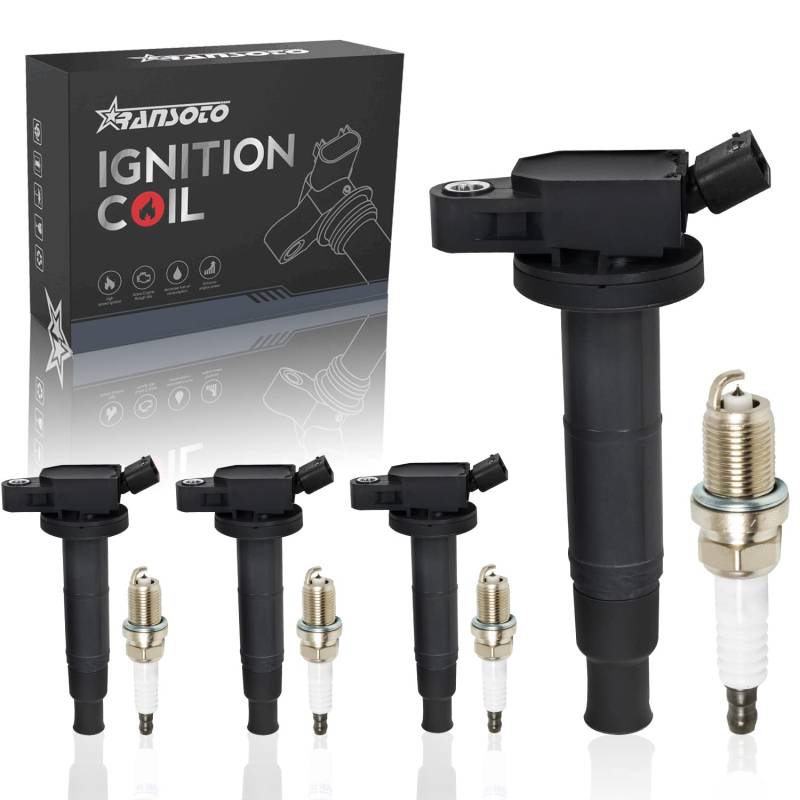 RANSOTO UF333 Zündspulenpakete & 7092 Zündkerzen 4er Set kompatibel mit Scion tC xB Toyota Camry Corolla Highlander Matrix RAV4 Solara Lexus HS250h 2.4L L4 ersetzt C1330 90919-02244 von RANSOTO