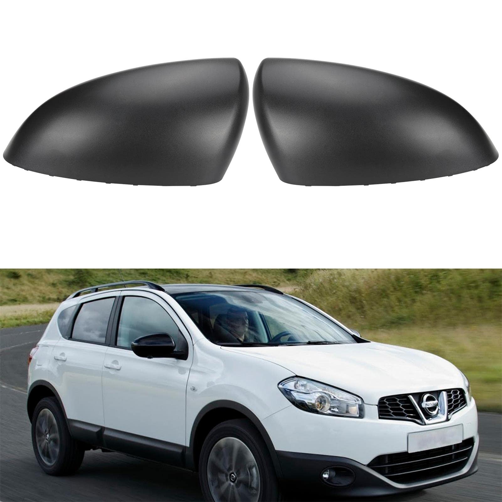 Paar Außenspiegelabdeckungen Ersatz für Nissan Qashqai 2007-2014 linke und rechte Außenspiegelgehäuse Spiegelkappen (Schwarz) von RASHION