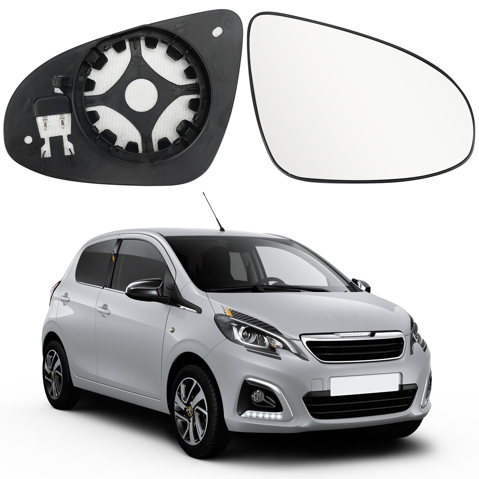 Spiegelglas Heizbar Rechts Kompatibel mit Citroen C1 / Peugeot 108 / Toyota Aygo (2014-2020) Spiegelglas Außenspiegel Glas von RASHION