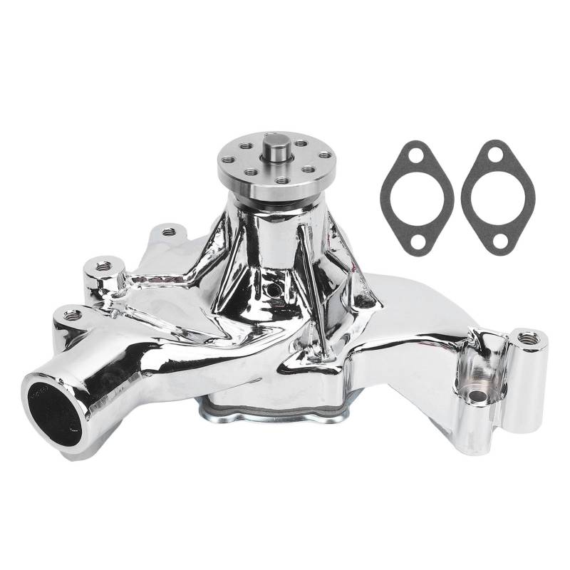 RASTKY Hochfluss Lang, Polierter Chromersatz für BBC 396 402 427 454 502 V8 mit Geripptem Aluminiumlegiergehäuse, CNC -bearbeiteten Eisen -Laufrad, 35% Mehr Kühlmittelströmung, von RASTKY