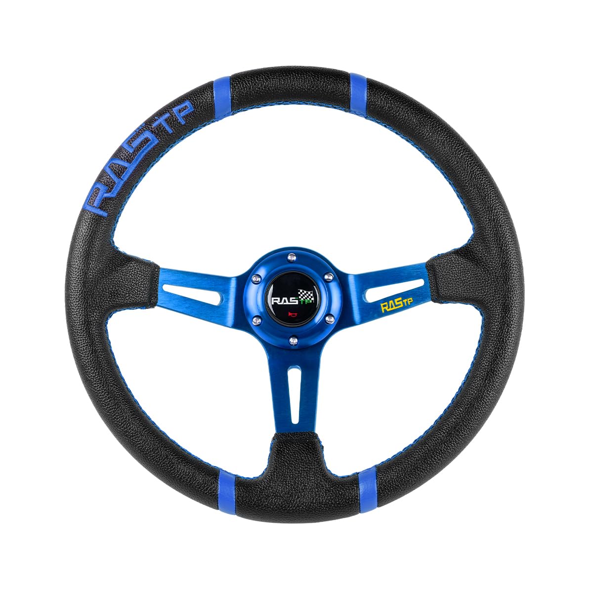 RASTP Deep Dish Rennlenkrad, universell, Leder, Stickerei, 345 mm, 6 Schrauben mit Hupenknopf, inklusive Kabel, Schraubenschlüssel, Blau RASTP Deep Dish Rennlenkrad, universell, Leder, Stickerei, 345 mm, 6 Schrauben mit Hupenknopf, inklusive Kabel, Schraubenschlüssel, Blau von RASTP