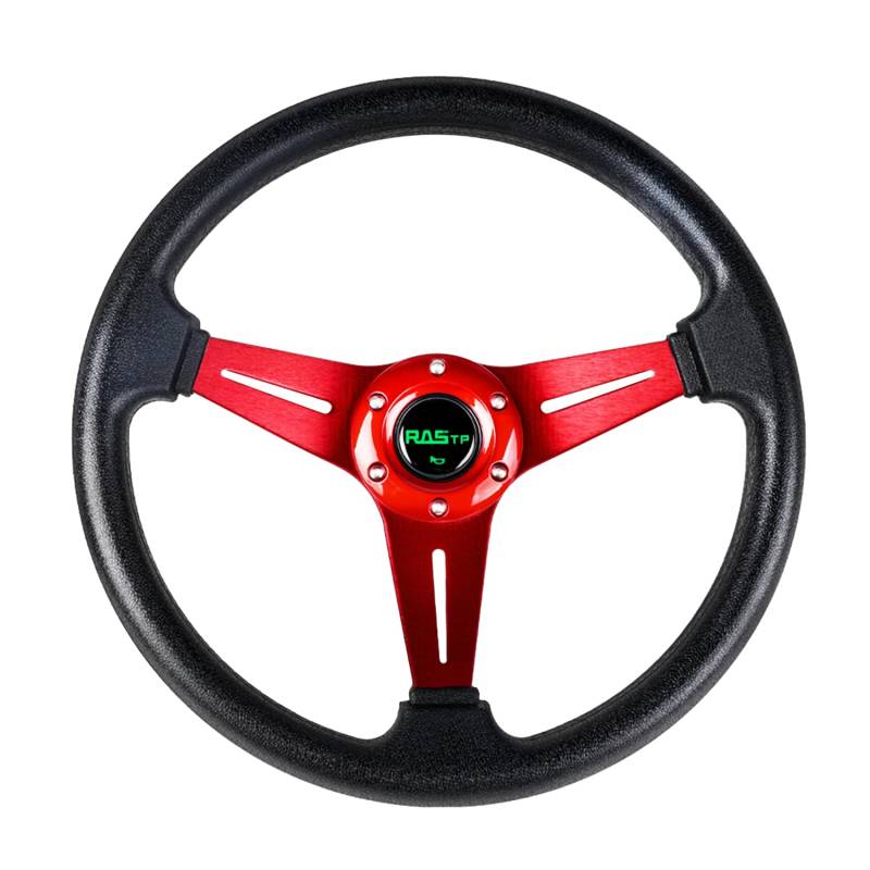 RASTP Universal Racing Lenkrad 350 mm 6 Schrauben Griff Vinyl Leder & Aluminium mit Hupenknopf für Auto rot von RASTP