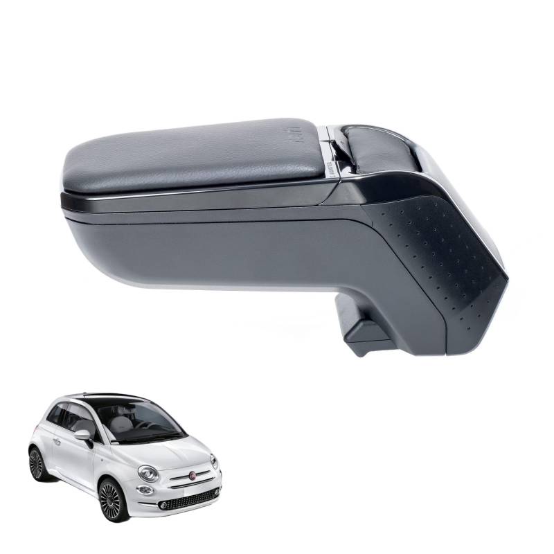 Rati Armster 2 Armlehne kompatibel für FIAT 500 2016-2024 [schwarz,vegan Leder] nachrüstbare Mittelarmlehne mit Staufach (nicht zm 500e) von rati