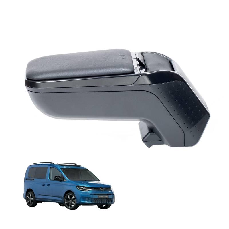 Rati Armster 2 Armlehne kompatibel für VW CADDY 2020 - [schwarz,vegan Leder] nachrüstbare Mittelarmlehne mit Staufach von rati