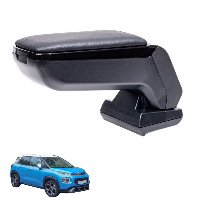 Rati Armster S Armlehne kompatibel für CITROEN C3 AIRCROSS 2018-2021 [schwarz,vegan Leder] nachrüstbare Mittelarmlehne mit Staufach von rati
