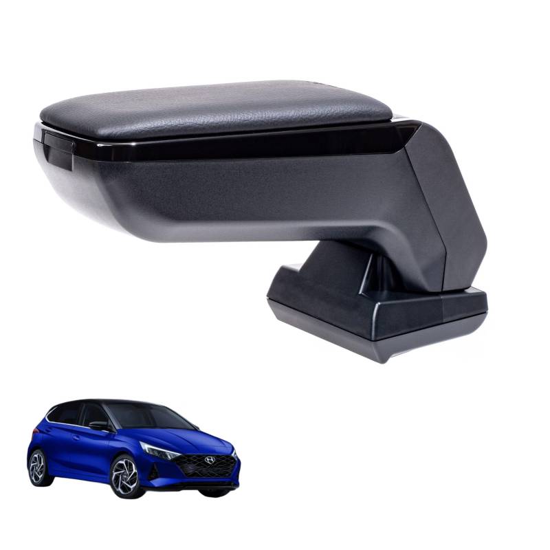 Rati Armster S Armlehne kompatibel für HYUNDAI I20 2020 - / BAYON 2021 - [schwarz,vegan Leder] nachrüstbare Mittelarmlehne mit Staufach von rati