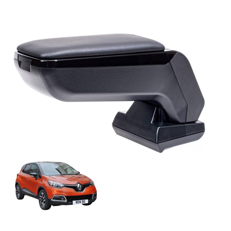 Rati Armster S Armlehne kompatibel für RENAULT CAPTUR 2013-2017 / CLIO 2013-2019 [schwarz,vegan Leder] nachrüstbare Mittelarmlehne mit Staufach von rati