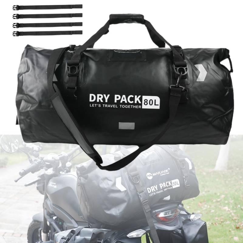 RATSTONE Motorrad Tasche,Motorrad Hecktasche Gepäckrolle,Wasserdicht,Großes Fassungsvermögen 80 Liter,Geeignet Für Motorräder,Wandern,Radfahren,Reisen,Camping,Outdoor,Kajakfahren(Schwarz) von RATSTONE