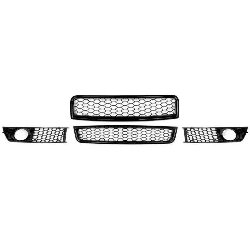 RAVTAKL Auto Nebelscheinwerfer Gitter Kompatibel Mit A4 B6 2002 2003 2004 2005, Schwarzer RS-Stil, Vorderer Oberer Unterer Grill + Nebelscheinwerfergrill, Wabengitter, Mittleres Unteres Netzzubehör von RAVTAKL