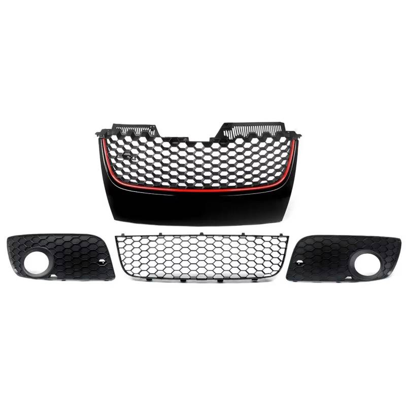 RAVTAKL Auto Nebelscheinwerfer Gitter Kompatibel Mit VW Für J&etta Für GTI GLI MK5 2006 2007 2008 2009 Vorderer Oberer Unterer Grill + Nebelscheinwerfer-Netzgrill-Zierzubehör von RAVTAKL