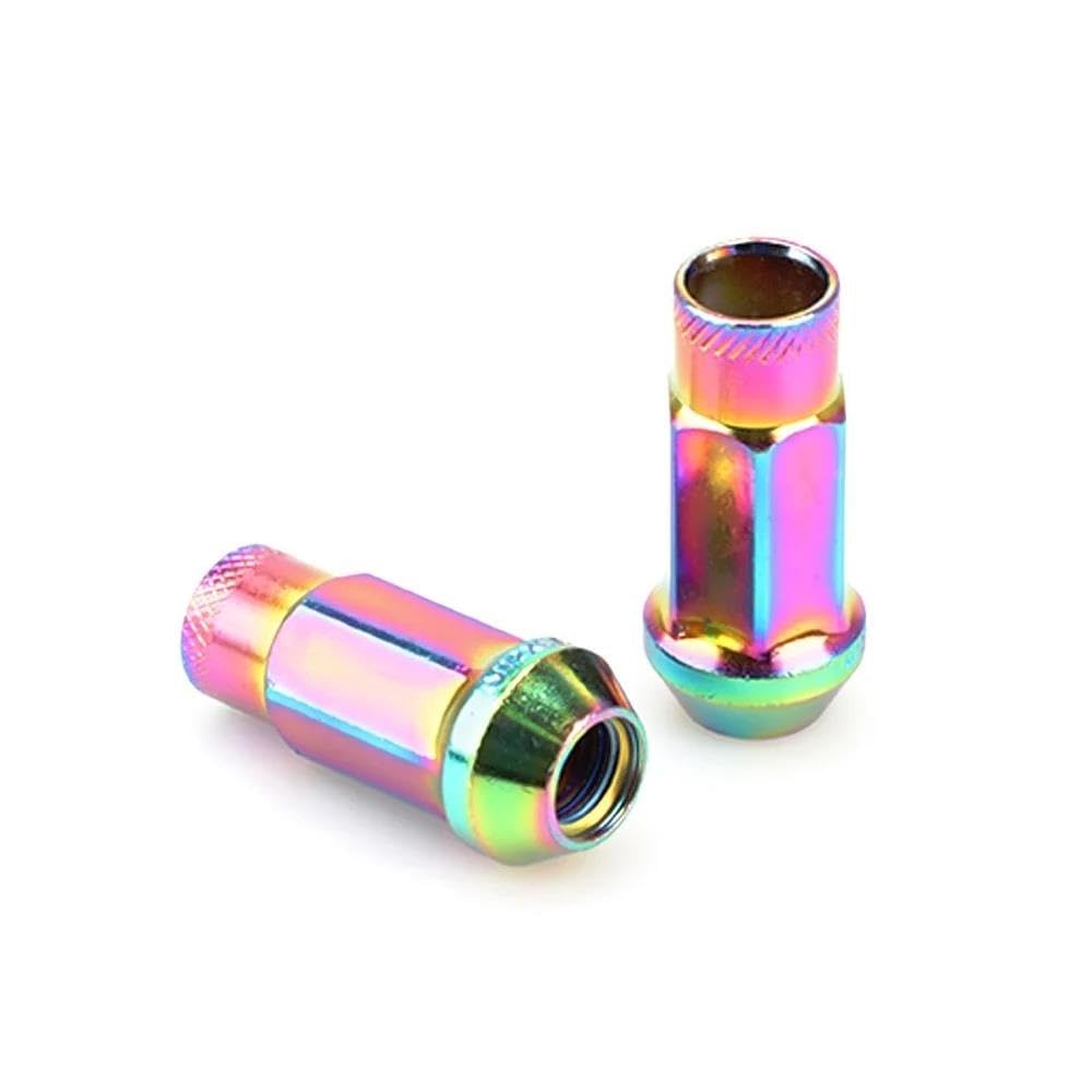 RAVTAKL Radnabenschraube Kompatibel Mit Chevrolet Stahl-Autoradmuttern Radmuttern M12x1,5 M12x1,25 Radschrauben 50MM 20 Stück(Neo Chrome,M12x1.25) von RAVTAKL