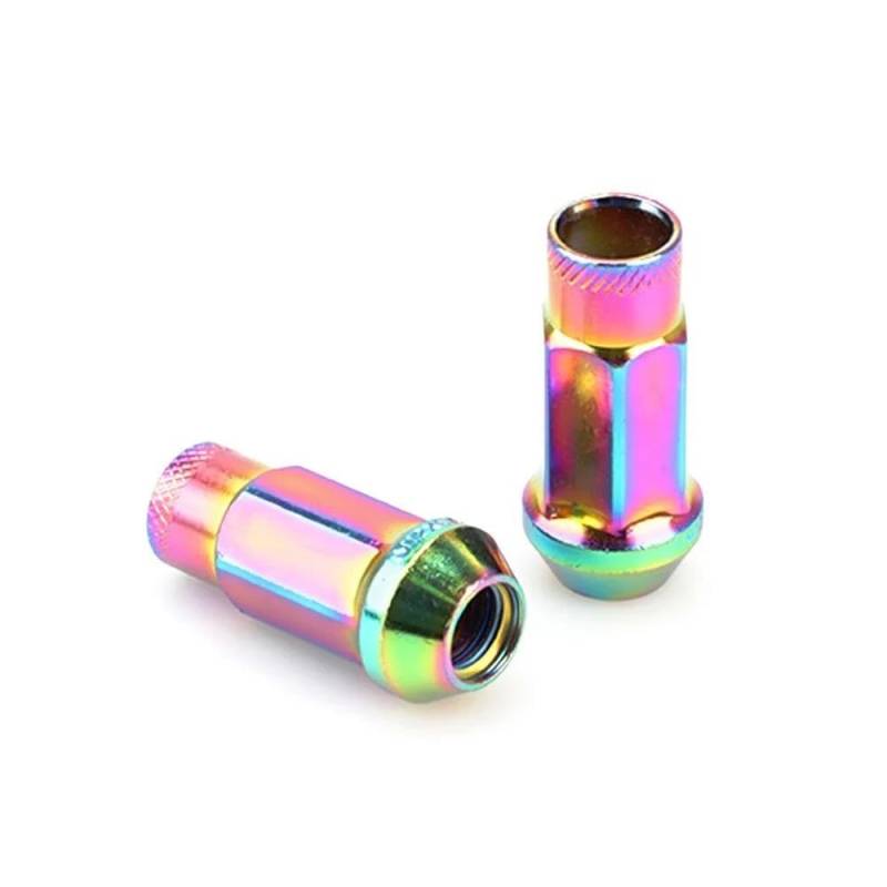 RAVTAKL Radnabenschraube Kompatibel Mit Chevrolet Stahl-Autoradmuttern Radmuttern M12x1,5 M12x1,25 Radschrauben 50MM 20 Stück(Neo Chrome,M12x1.25) von RAVTAKL