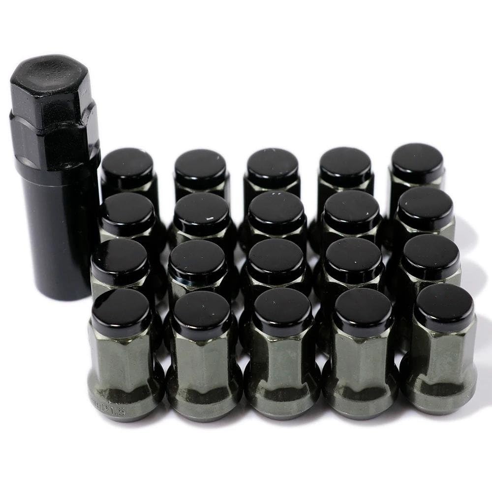 RAVTAKL Radnabenschraube Kompatibel Mit Mitsubishi Autoradmuttern Radmuttern Felgen Unterlegscheibe Radsicherungsmuttern M12 X 1,5, M X 1,25, 33 Mm, Stahl, 20 Stück(Black,M12x1.25) von RAVTAKL
