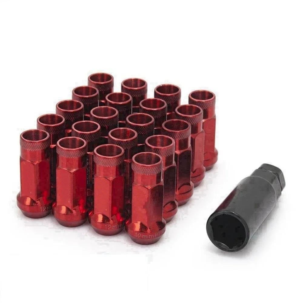 RAVTAKL Radnabenschraube Kompatibel Mit Mitsubishi Unterlegscheibe Radsicherungsmuttern Auto-Stahlradmuttern Radschrauben M12x1,5 M12x1,25, 20 Stück(Red,M12x1.5) von RAVTAKL