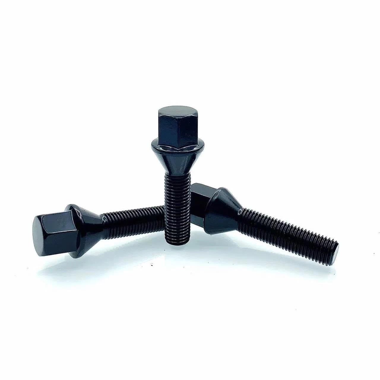 RAVTAKL Radnabenschraube Kompatibel Mit Peugeot Radmuttern Radnabe Radmutternschraube Konische Oberfläche Flache Unterlegscheibe Radsicherungsschrauben 20 Stück, M12 X 1,5(Black,M12x1.5-60mm) von RAVTAKL