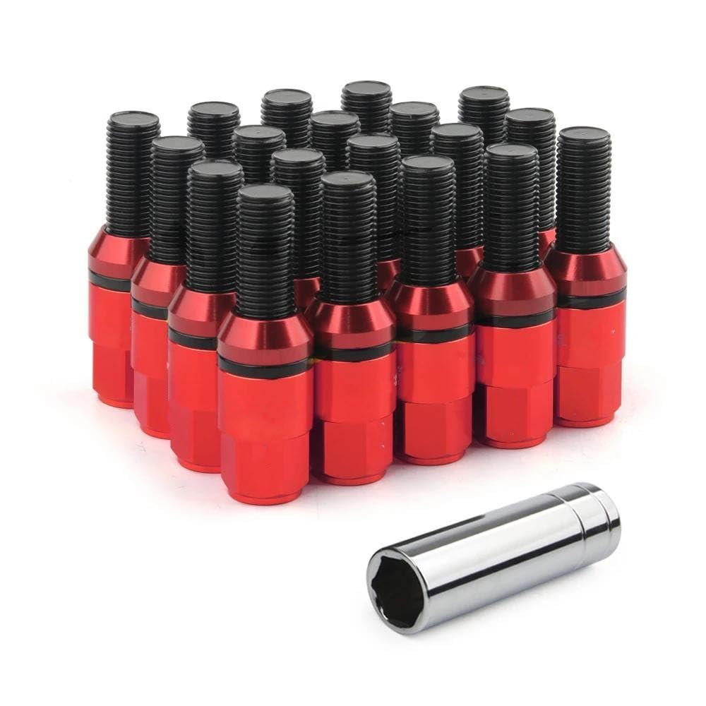 RAVTAKL Radnabenschraube Kompatibel Mit Stahl-Aluminium-Legierung Kegel Radschrauben Radmuttern M12x1,25 M12x1,5 M14x1,25 M14x1,5 20Psc(Red,M12x1.5) von RAVTAKL