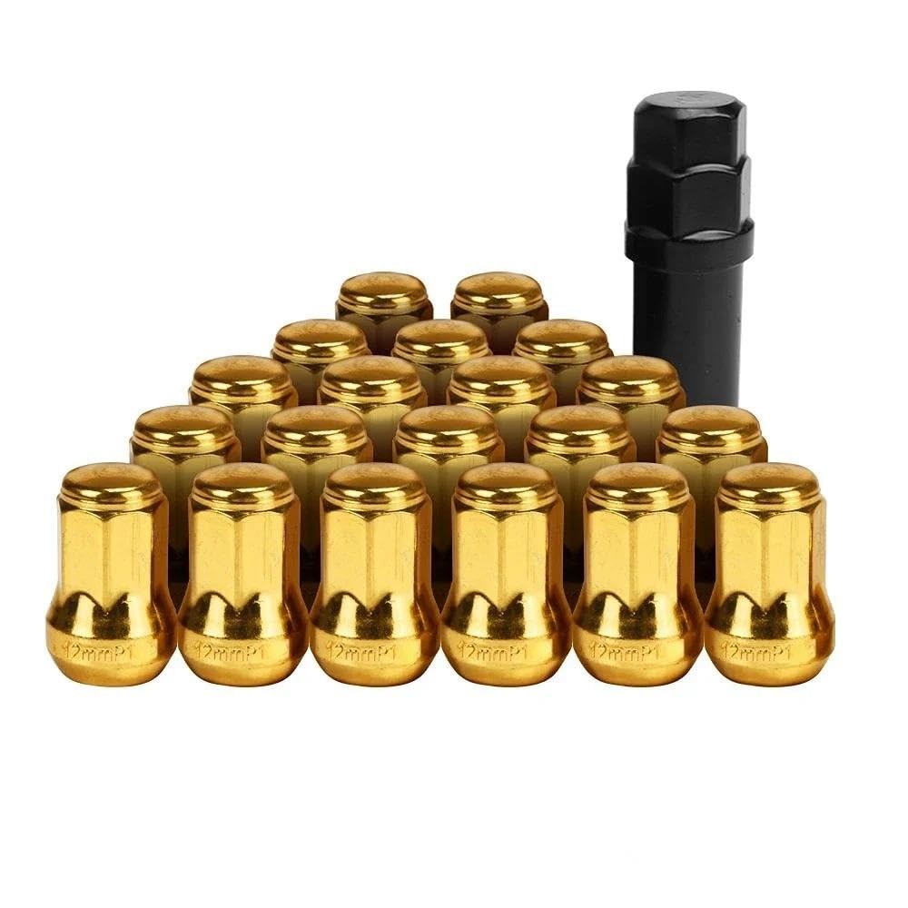RAVTAKL Radnabenschraube Kompatibel Mit Subaru Stahl Auto Radmuttern Schraube M12x1,5 M12x1,25 32mm Radmutter Radmuttern 20 Stück(Gold,M12x1.5) von RAVTAKL