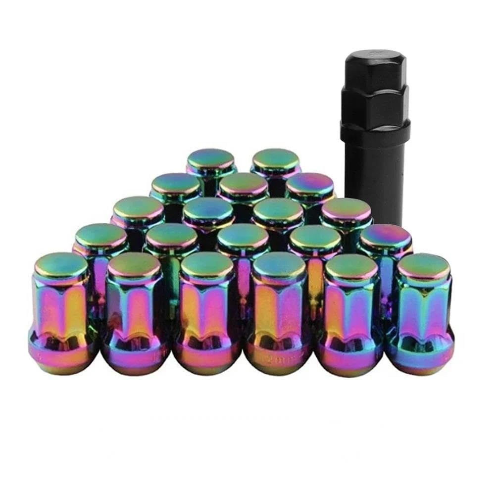 RAVTAKL Radnabenschraube Kompatibel Mit Suzuki Stahl-Radmuttern Für Autos, Schraube, Radmutter, Radmuttern, M12 X 1,5, M12 X 1,25, 20 Stück, 32 Mm(Rainbow,M12x1.5) von RAVTAKL