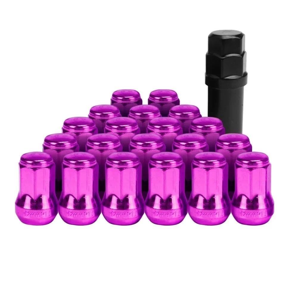 RAVTAKL Radnabenschraube Kompatibel Mit Universal Siebeneckigen Radmuttern, Stahlradmuttern, Eisenschloss, Verriegelungsmuttern M12 X 1,5 M12 X 1,25, 20 Stück + 1 Schlüssel(Purple,M12x1.25) von RAVTAKL