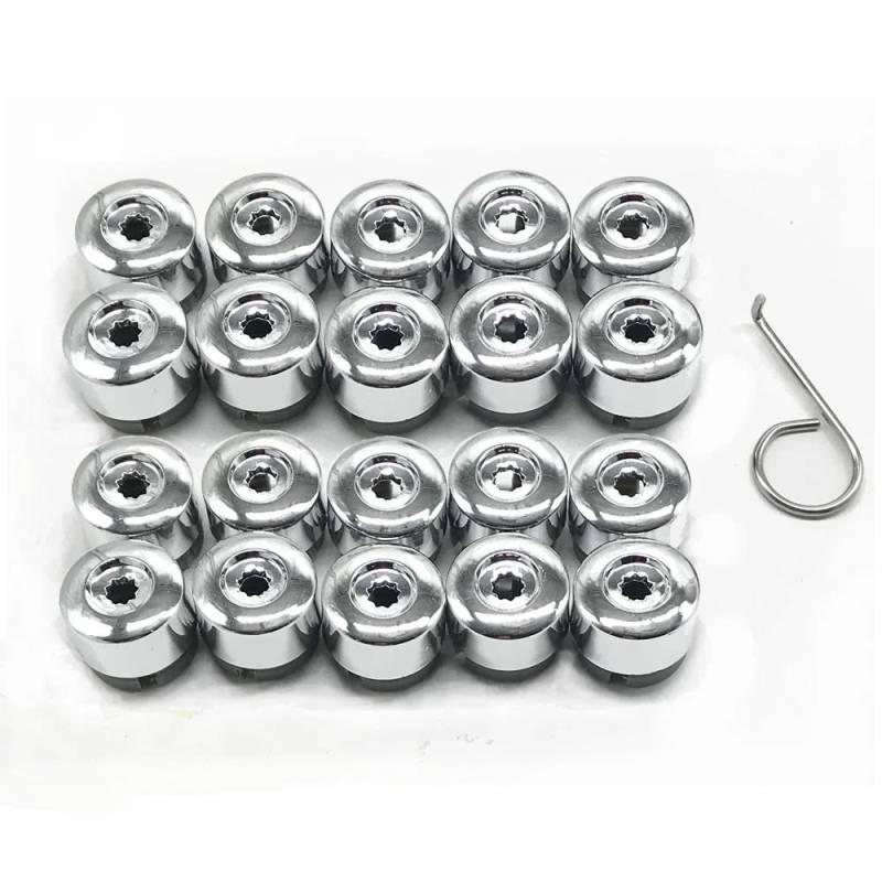 RAVTAKL Radnabenschraube Kompatibel Mit VW Für Touareg 2004-2016 Chrom-Auto-Radmuttern-Radschrauben-Abdeckstopfen 7L6601173A2ZZ, 20 Stück(Silver) von RAVTAKL