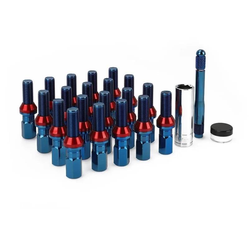 RAVTAKL Radnabenschraube Konischen Sitzen Auto Radschrauben Bolzen Radmuttern M14x1,5 M14x1,25 M12x1,5 M12x1,25 20 STK(Bluing Color) von RAVTAKL
