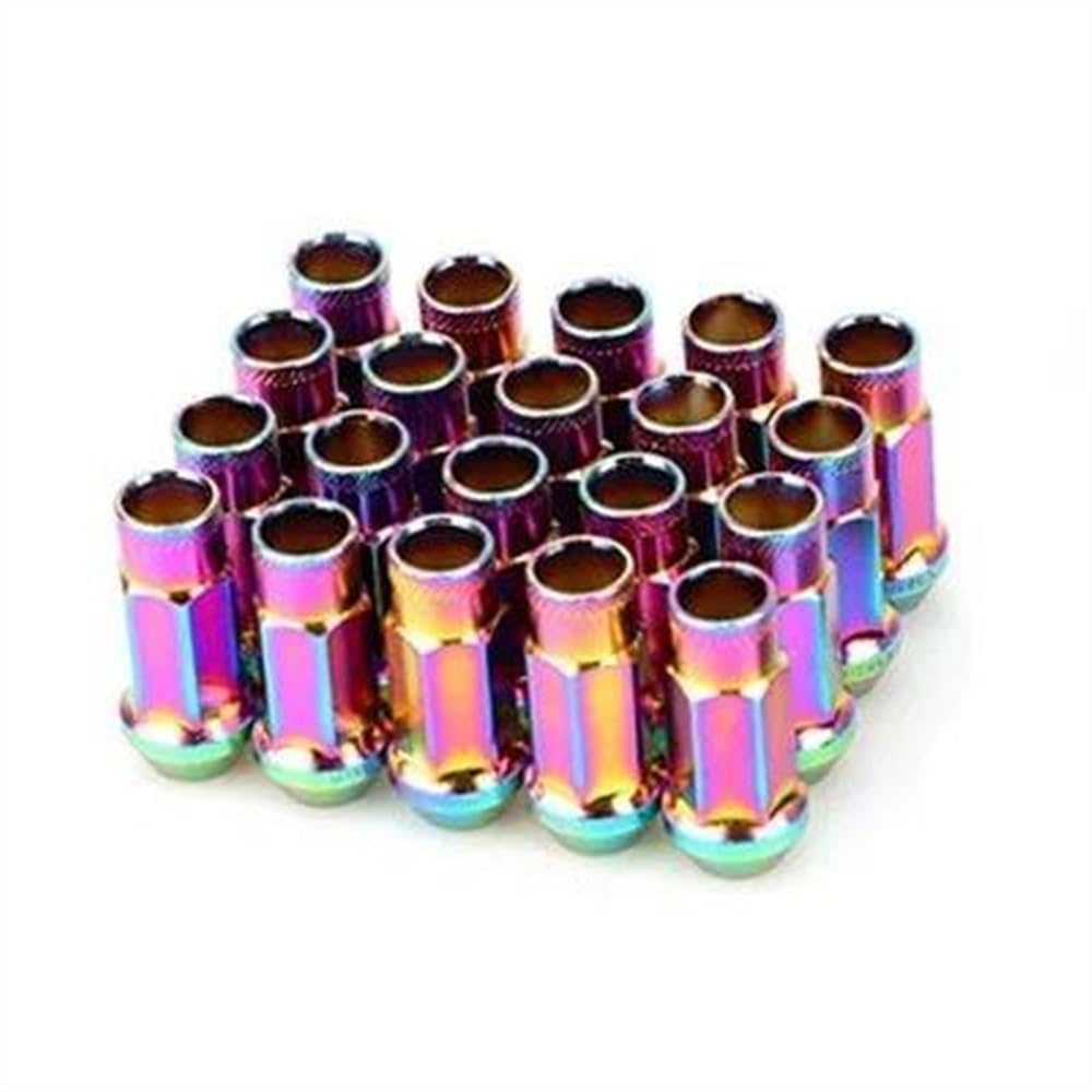 RAVTAKL Radnabenschraube Universal-Radmuttern Aus Stahl, Auto-Stahlfelgenmuttern Mit Verlängerter Radmuttern M12 X 1,5/1,25, Autozubehör, 20 Stück(Colorful,M12x1.5) von RAVTAKL