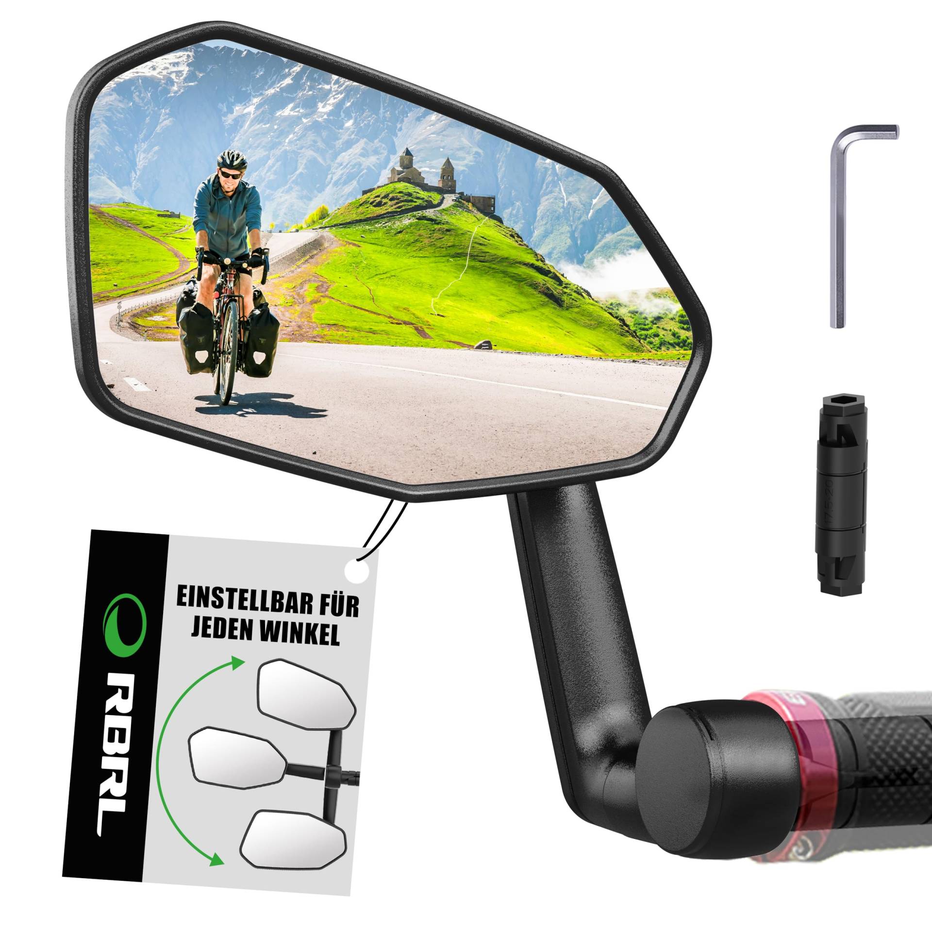 RBRL Fahrradspiegel, Nicht Leicht Zu Blockierender Übergroßer Rückspiegel, Bruchfest & Langlebig, 360° Verstellbar für E-Bike (Links) von RBRL